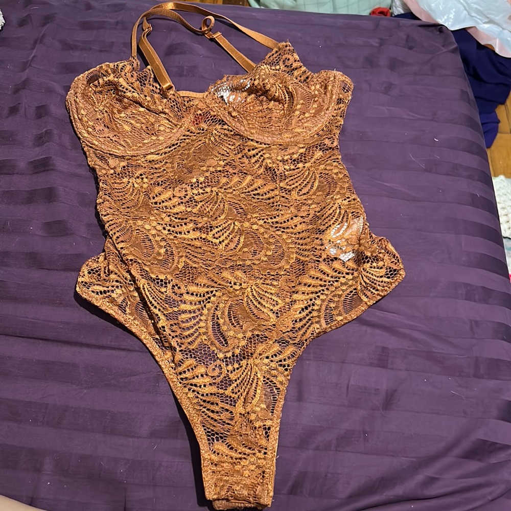 Revamped brown mesh bodysuit